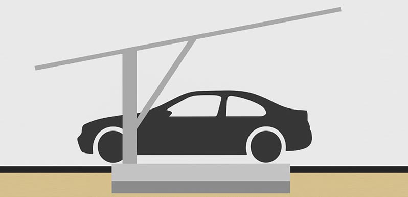 Diagram of a single-row cantilever carport with support columns on one side.