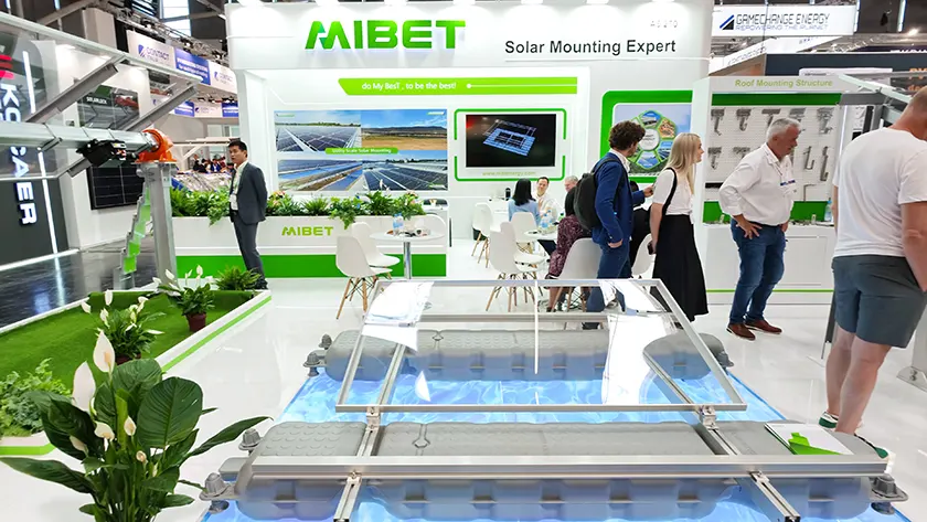 Mibet floating solar mounting system displayed at Intersolar Europe 2026