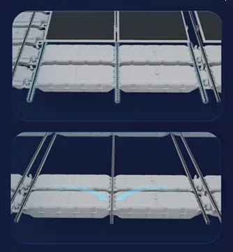 G7 HDPE main float with three C-channel rails, the center rail shared by neighboring modules