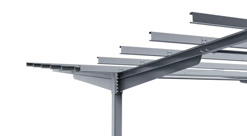 Single-post cantilevered solar carport steel structure for optimized parking layouts.