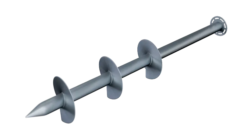 Carbon steel helical ground screw for solar mounting foundations.
