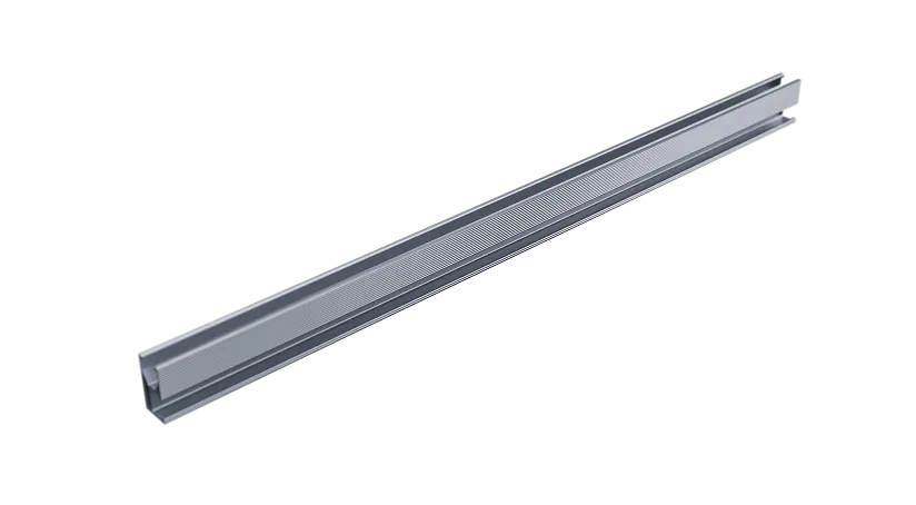 Aluminum alloy solar rail for PV module mounting and racking systems.
