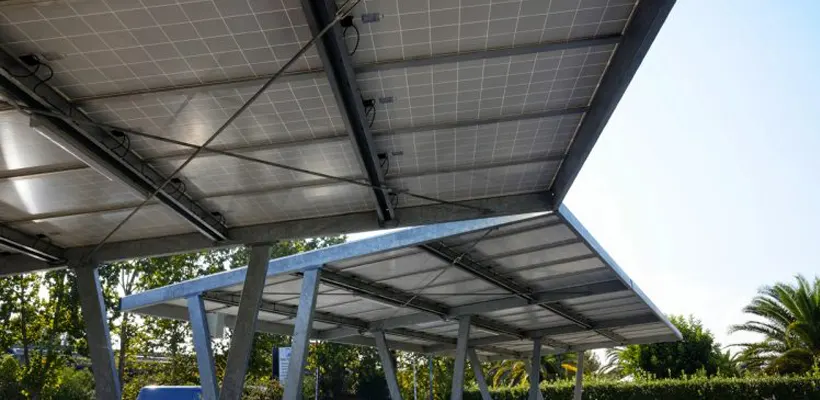 Solar carport frame with panels installed