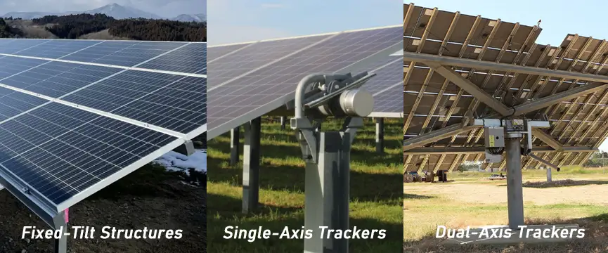 Support structure: fixed-tilt structures vs single-axis trackers vs dual-axis trackers